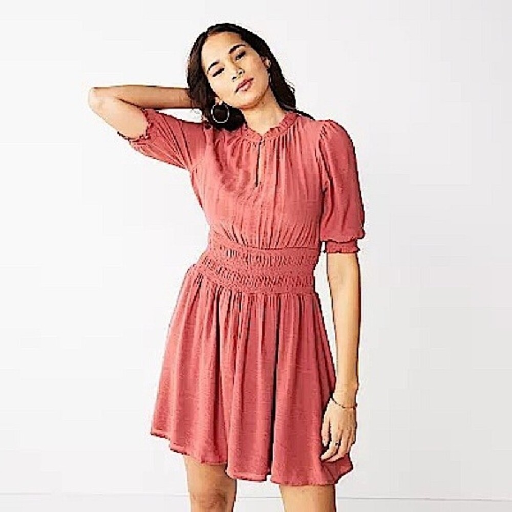 Nine West Ruffle Blouson Dress in Mauve Jewel Size XS